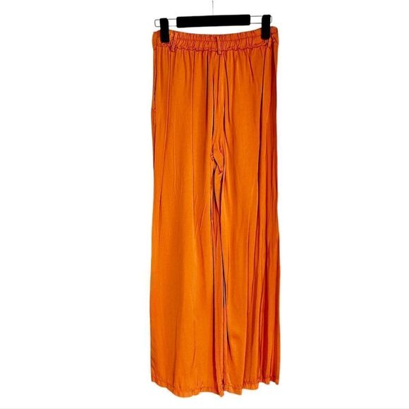 2uves Spain Wide Leg High Waist Pleated Satin Elastic Back Trousers in Orange M - Picture 3 of 8